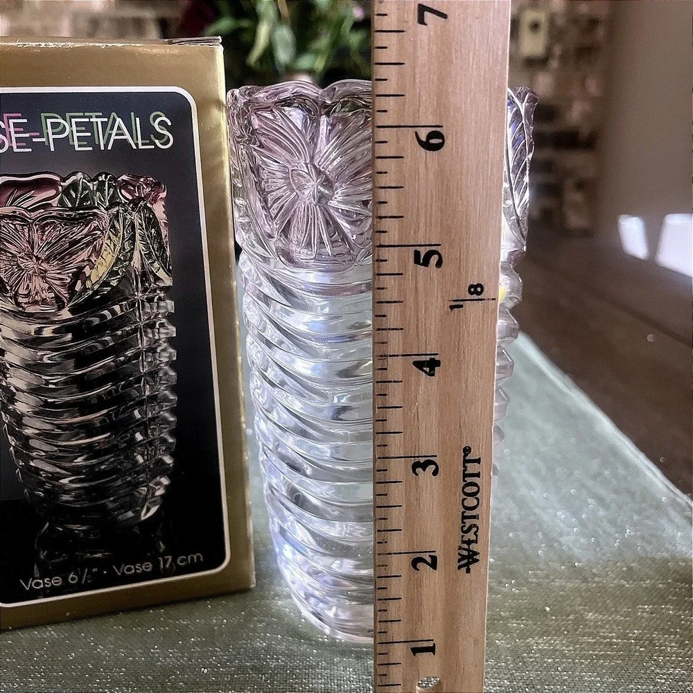 Anna Hutte 24% Lead Crystal Hand Painted Rose Crystal Vase~Germany Vintage